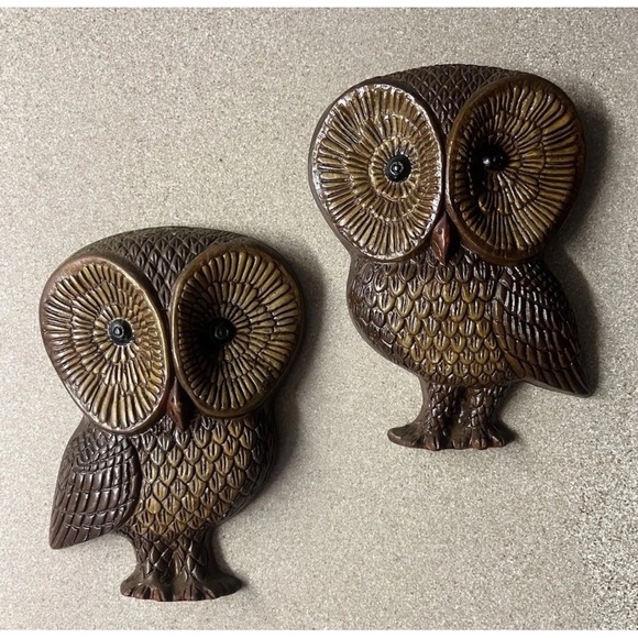 Vintage Brown Owl Wall Decor Set 6in - Picture 1 of 3